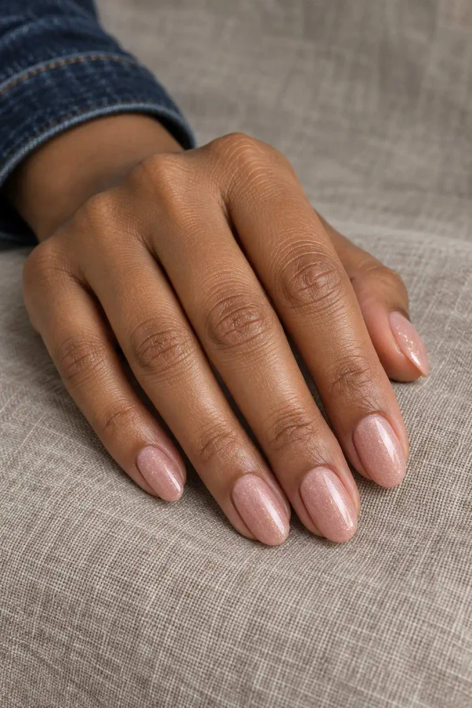 Pink Champagne Shimmer Oval Nails