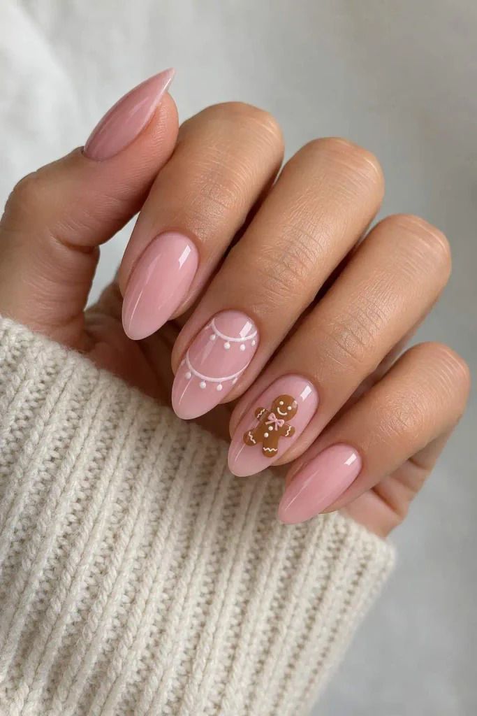 Pink Gingerbread Christmas Nail Designs