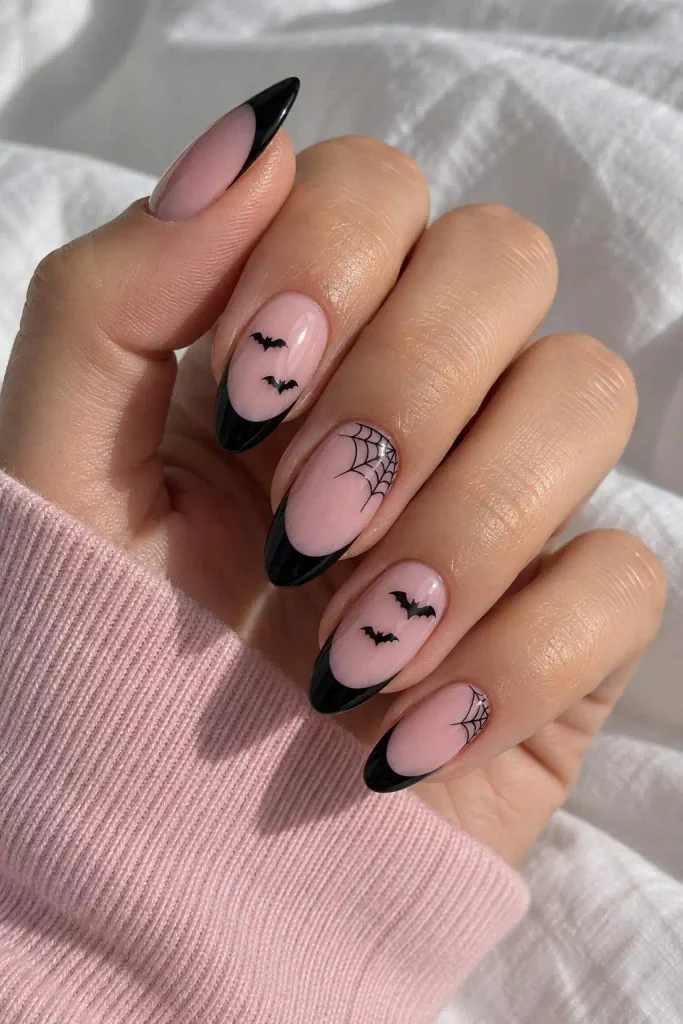 Pink and Black Halloween Nails
