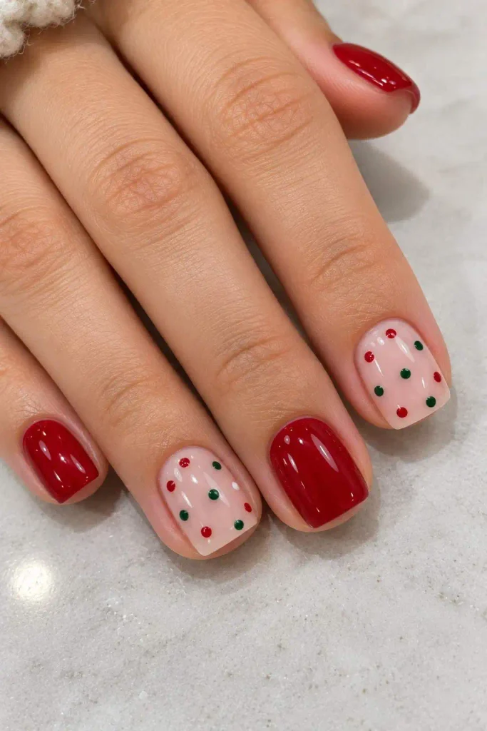 Polka Dot Short Christmas Nails