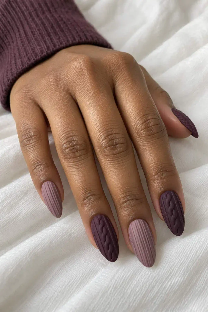 Purple Knit Sweater Nails