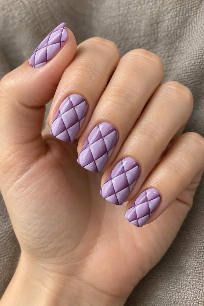 Purple Shaded Diamond Quilt Nails