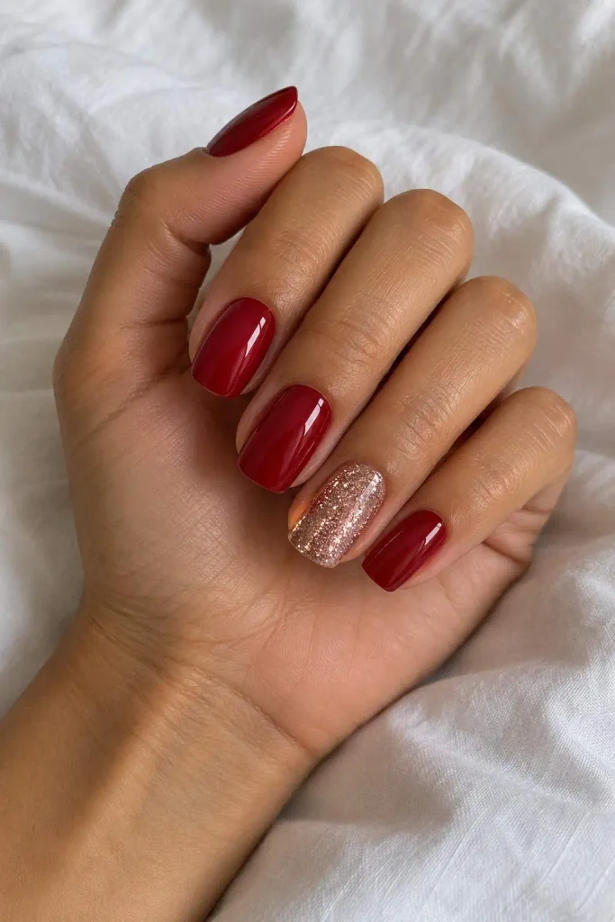 Red And Rose Gold Accent Nails