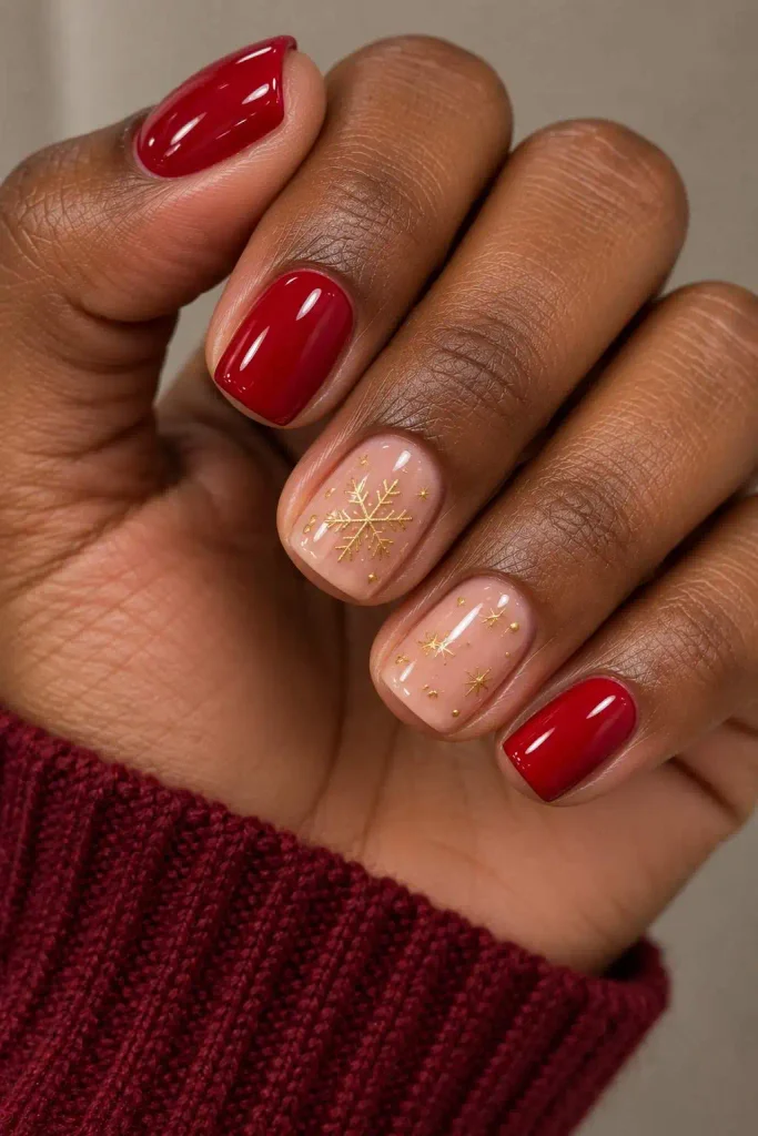 Red Christmas Nails on Dark Skin