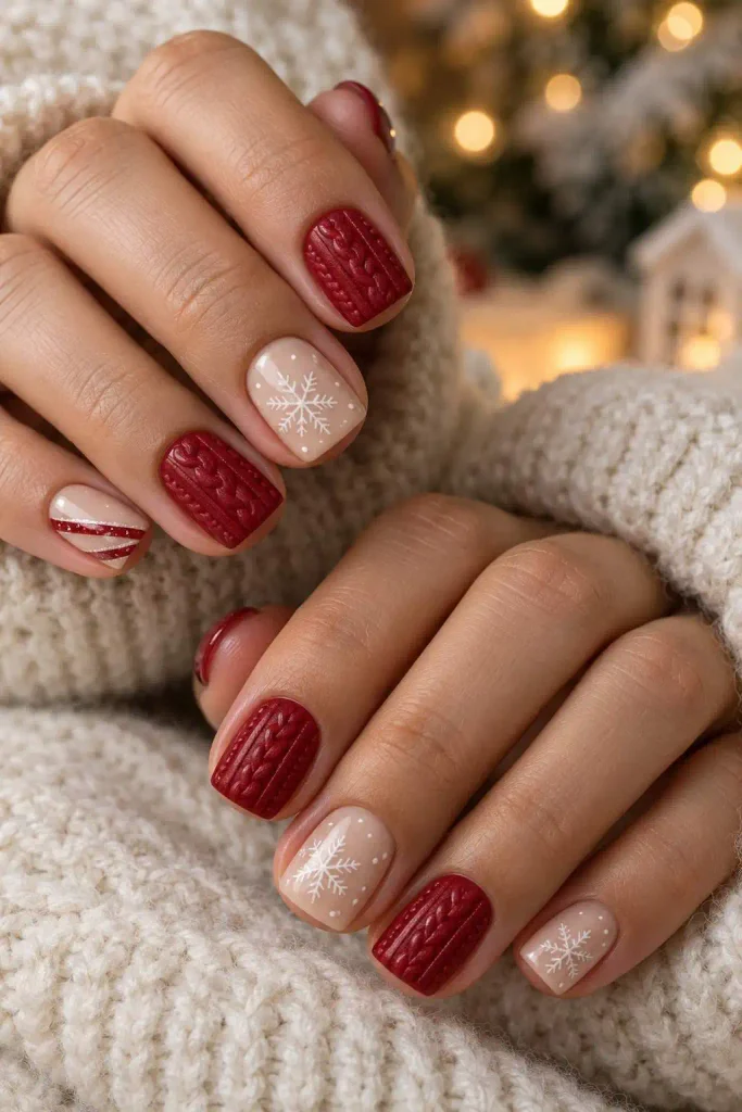Red Christmas Sweater Nails