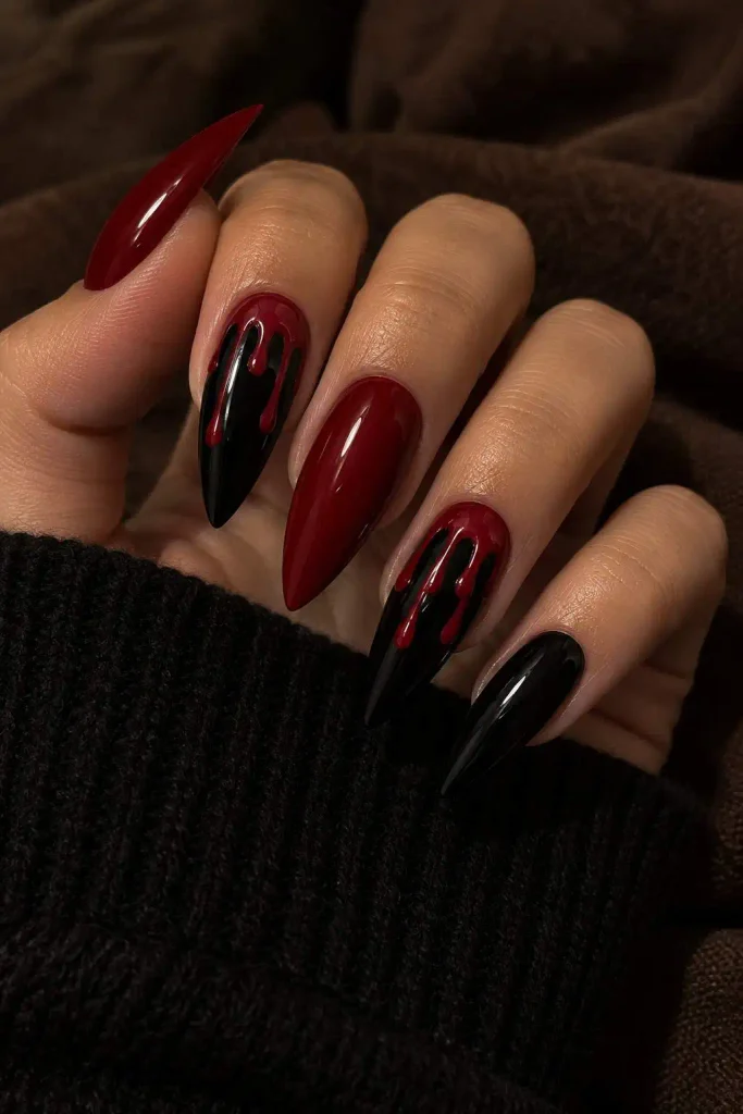 Red and Black Blood Drip Nails