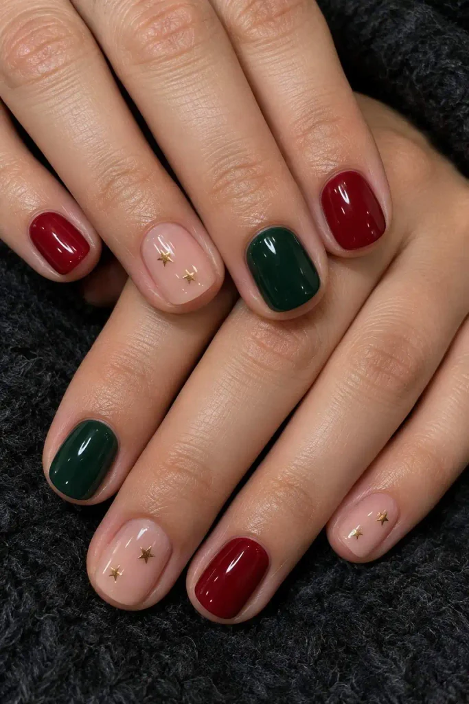 Red and Green Short Christmas Nails