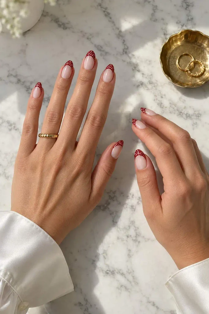 Red and White Bandana French Tips