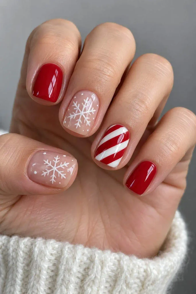 Red and White Candy Cane Nails