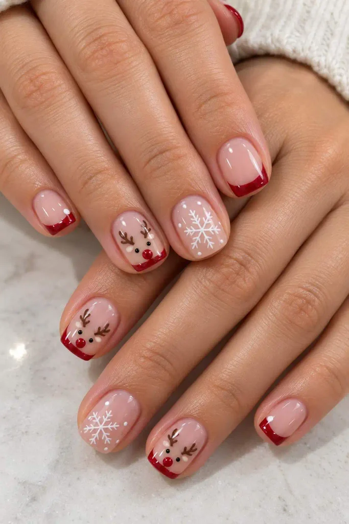 Reindeer Short Natural Christmas Nails