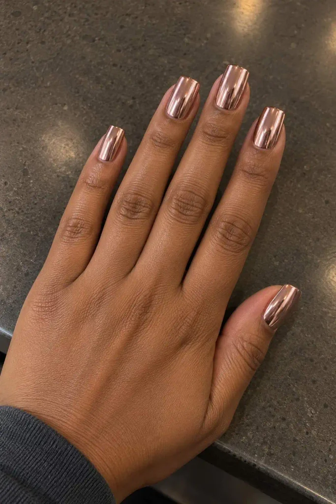 Rose Gold Chrome Square Nails