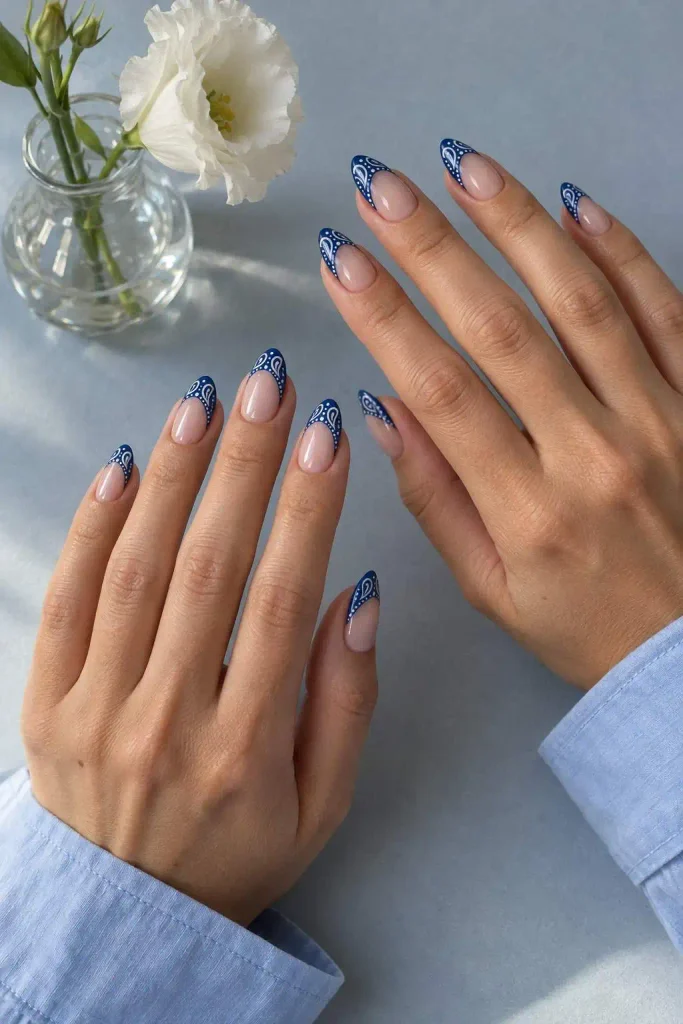 Royal Blue Bandana French Tips