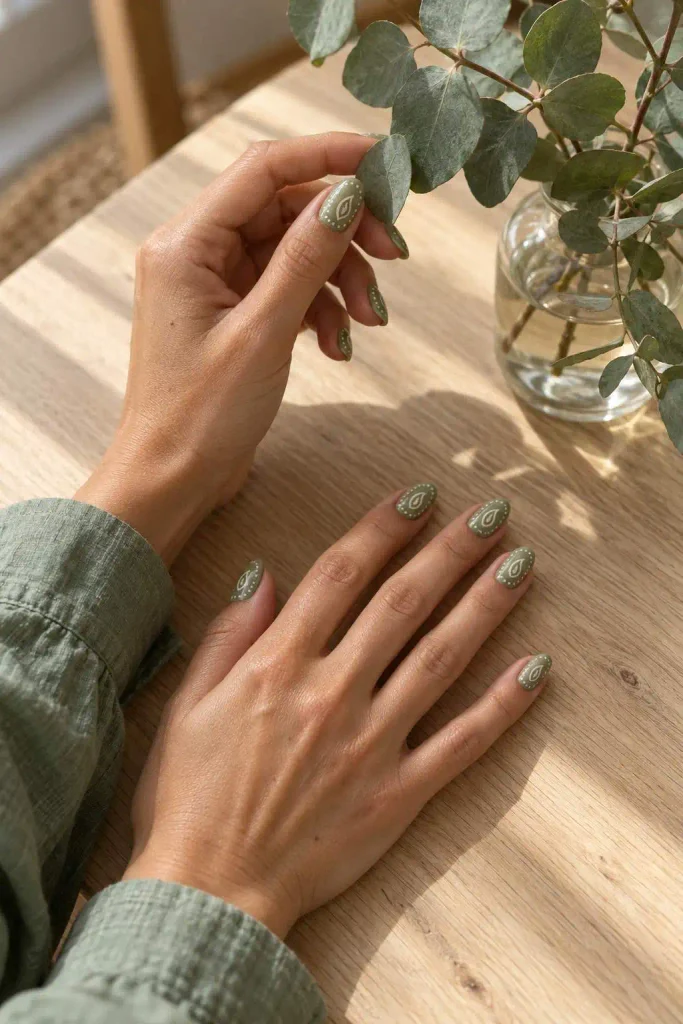 Sage Green Bandana Paisley Nails