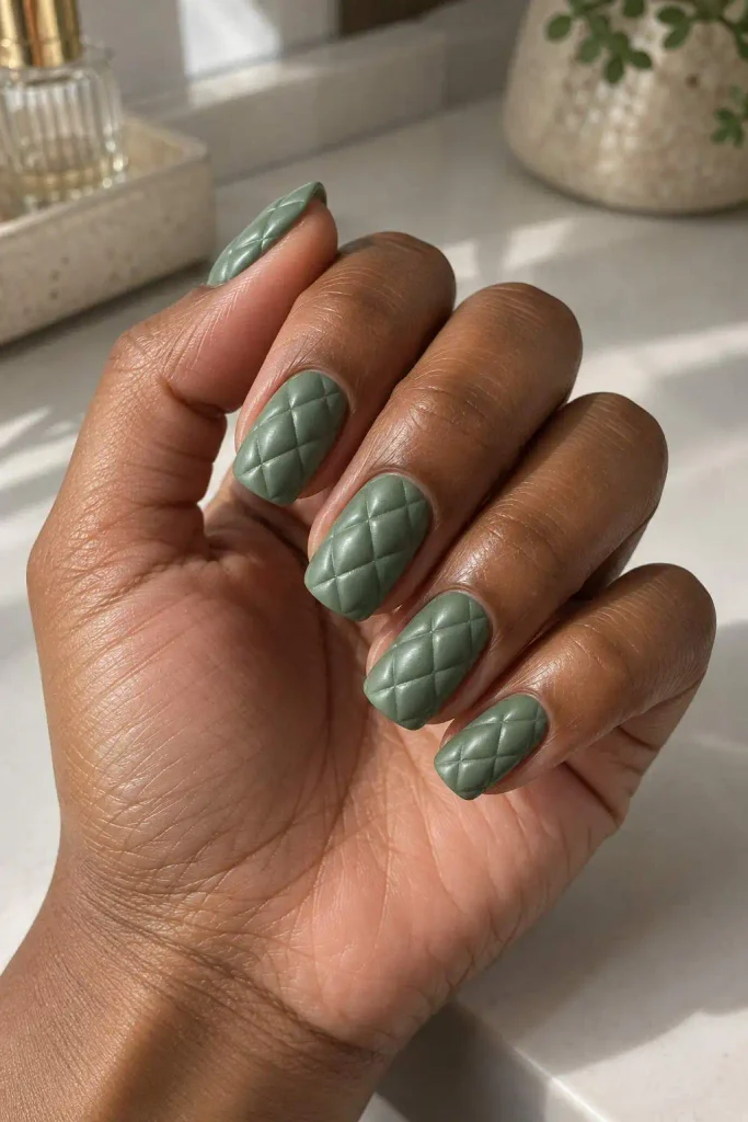 Sage Green Puffer Quilt Nails