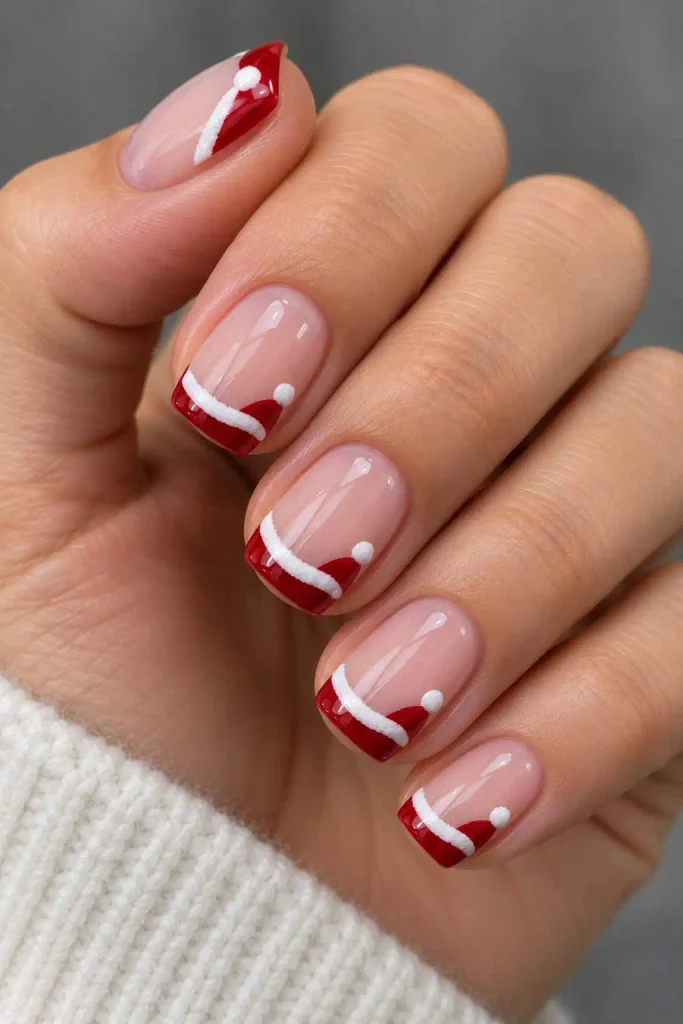 Santa Hat French Tip Nails