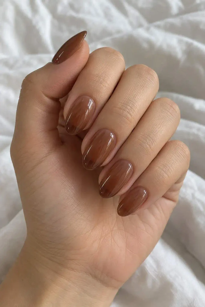 Sheer Jelly Chocolate Brown Nails