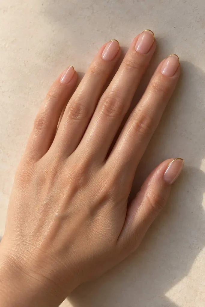 Short Almond Gold Outline Nails