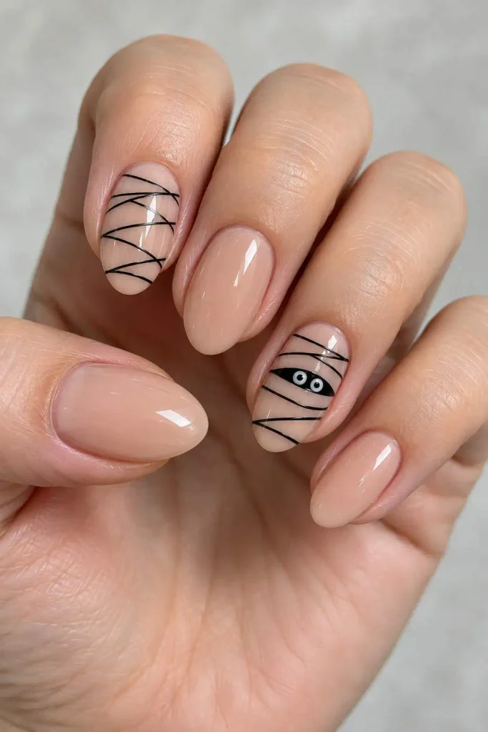Short Almond Mummy Wrap Nails
