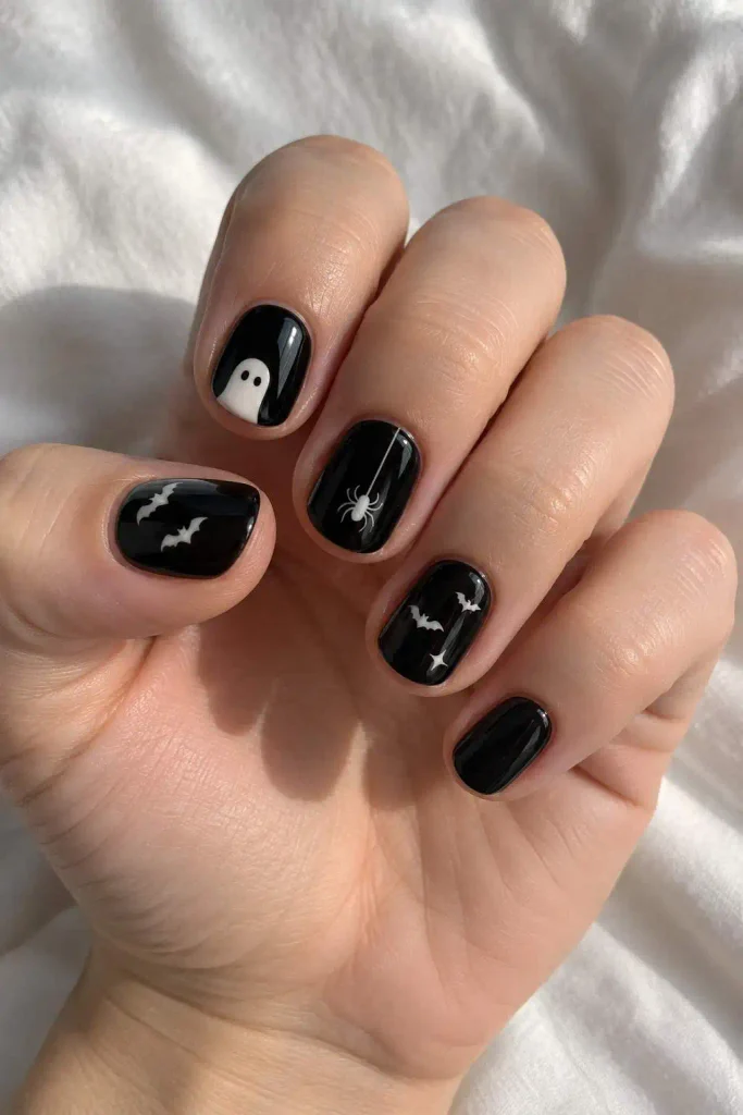 Short Black Halloween Nails