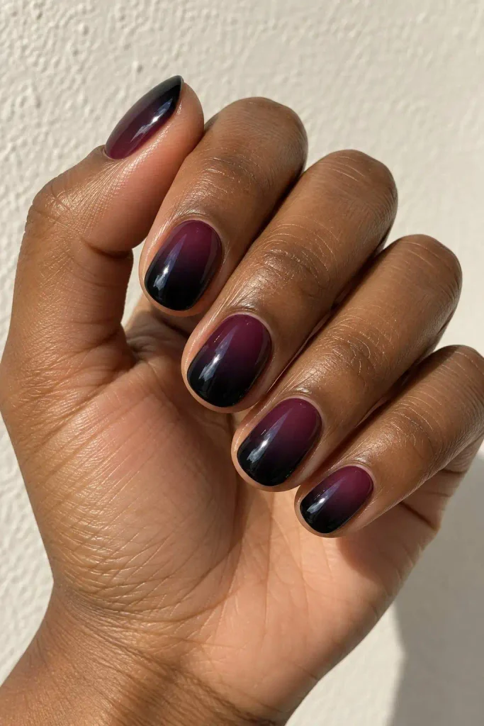Short Black Purple Ombre Nails