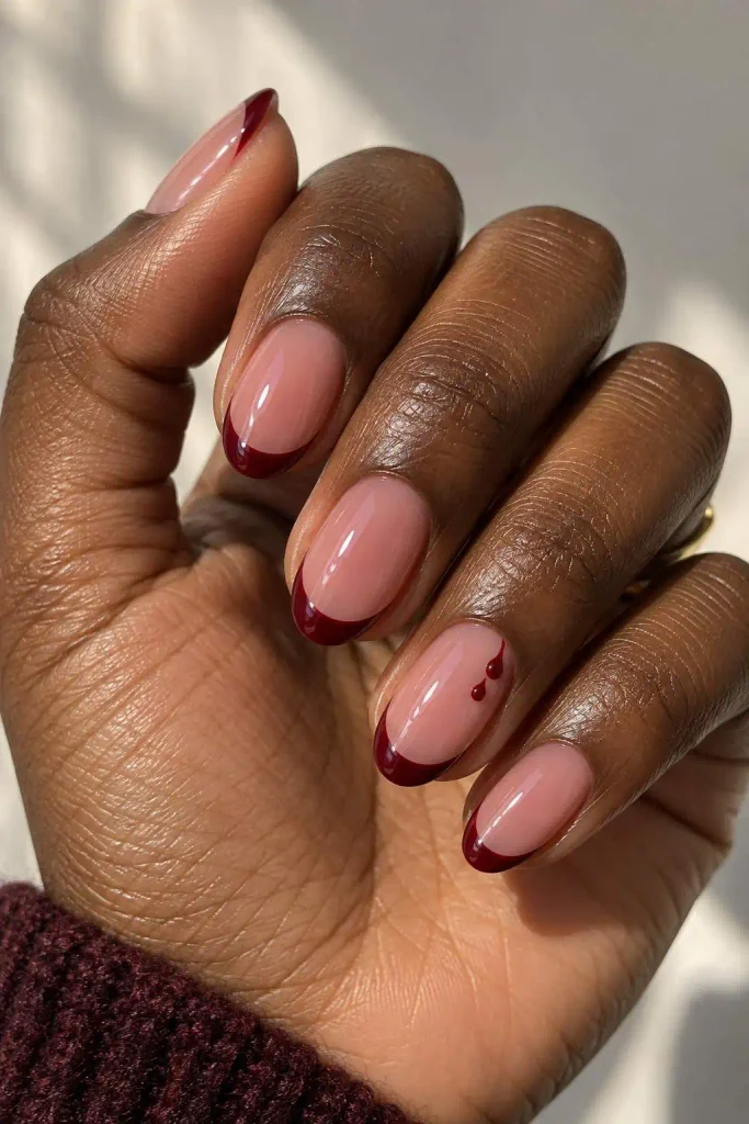 Short Burgundy Vampire French Nails