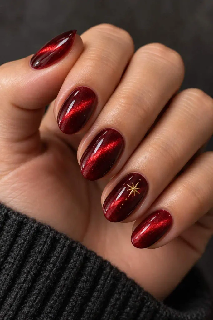 Short Christmas Cat Eye Nails