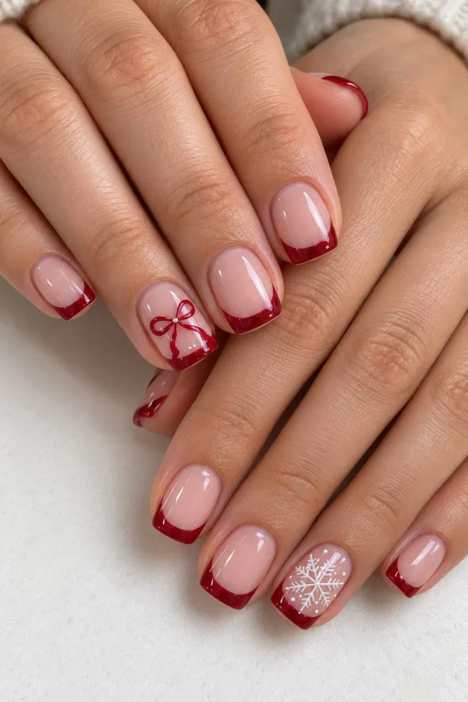 Short Christmas French Tip Nails