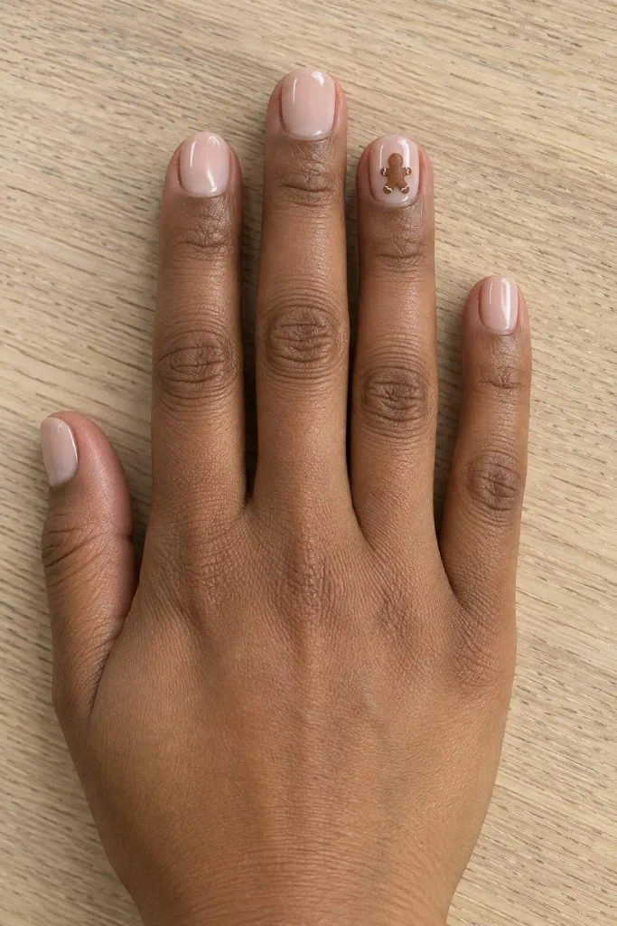 Short Gingerbread Man Accent Nails