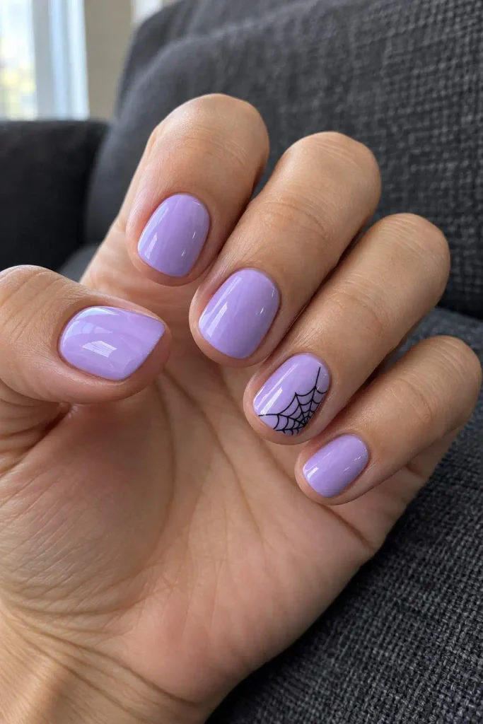 Short Lavender Spiderweb Gel Nails