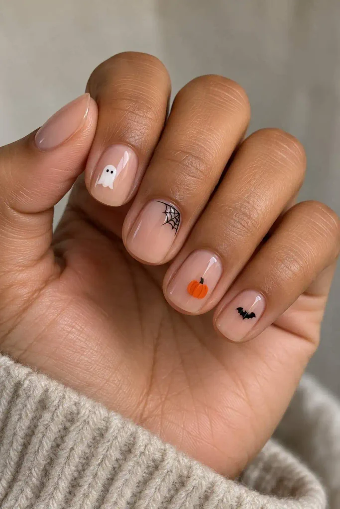 Short Mixed Halloween Nail Art