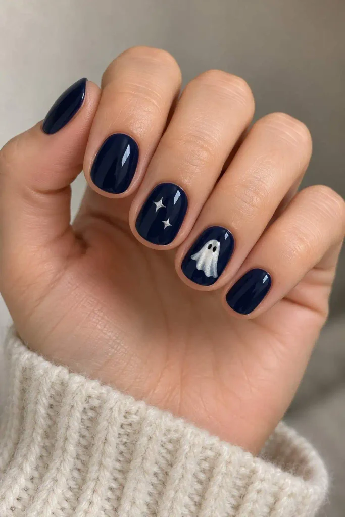 Short Navy Celestial Ghost Nails