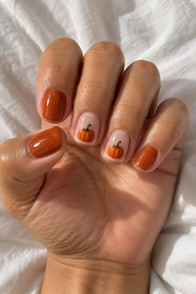 Short Orange Pumpkin Square Nails