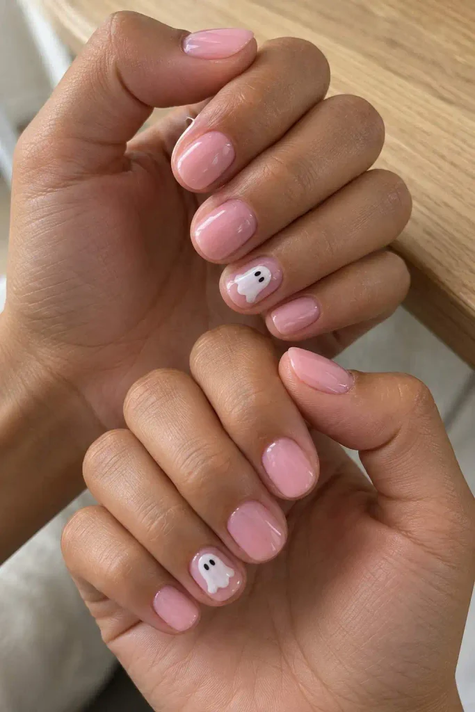 Short Pink Ghost Gel Nails