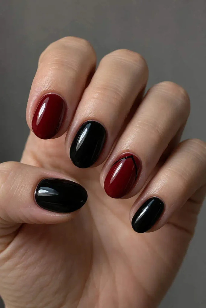 Short Red Black Gothic Nails