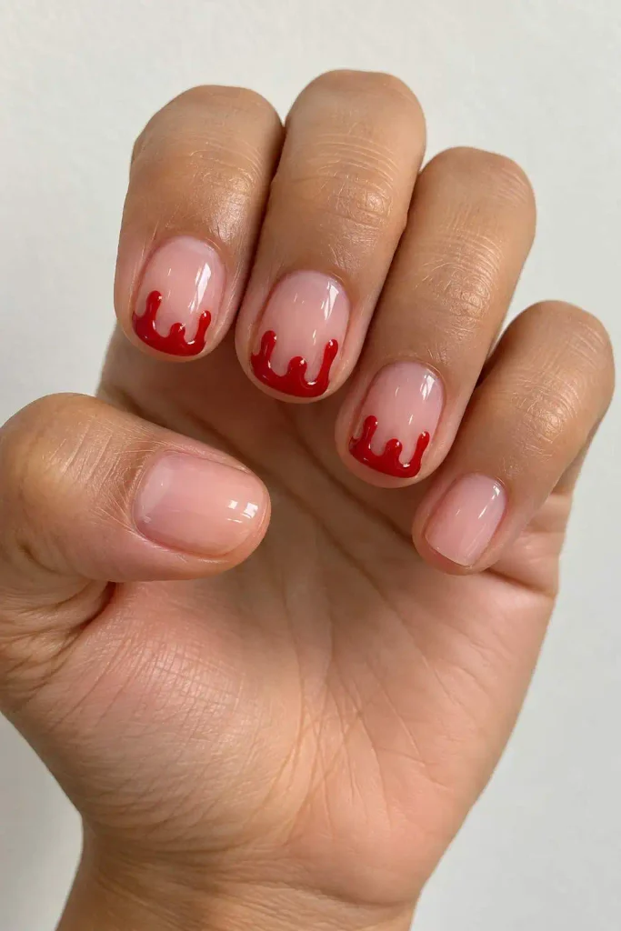 Short Red Blood Drip Nails