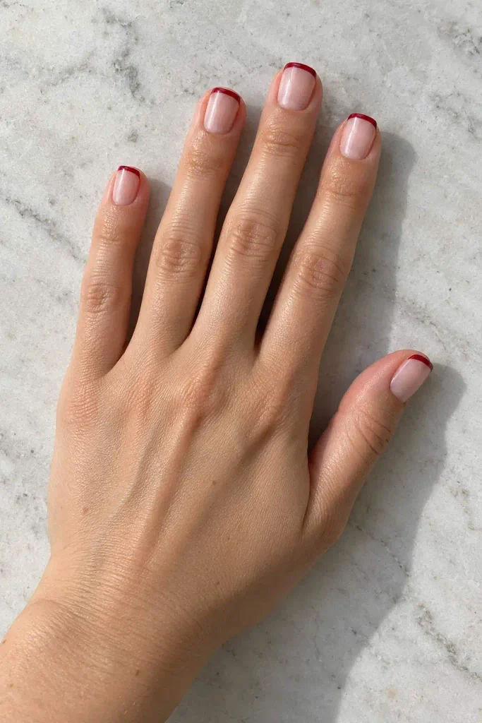 Short Red Micro French Nails