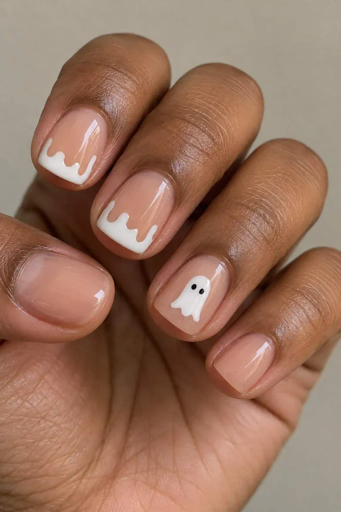 Short White Ghost Drip Nails
