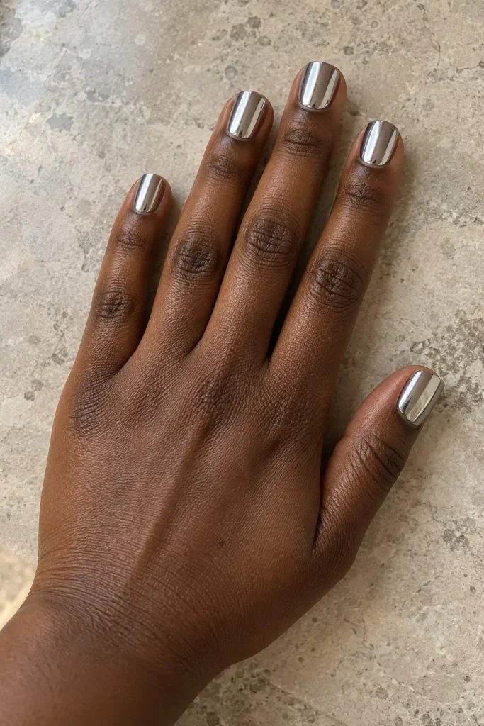 Silver Chrome Short Square Nails