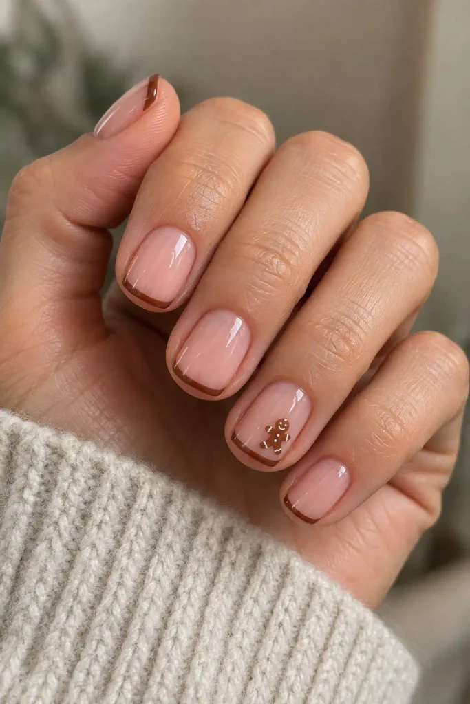 Simple Gingerbread French Christmas Nails