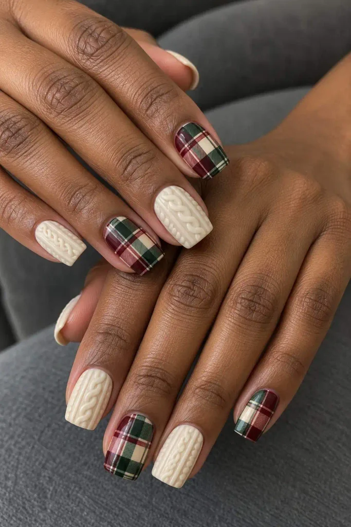 Sweater and Plaid Nail Designs