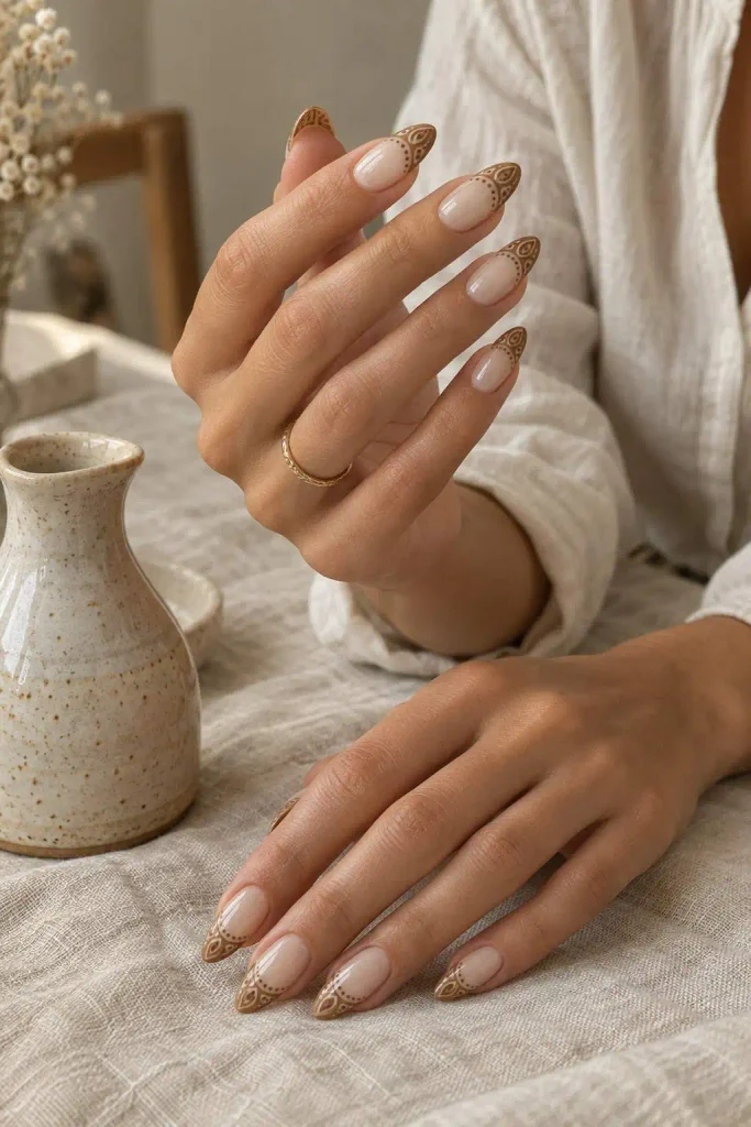 Tan and Cream Bandana French Tips
