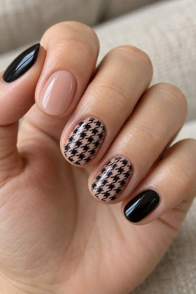 Tiny Houndstooth Print Nails