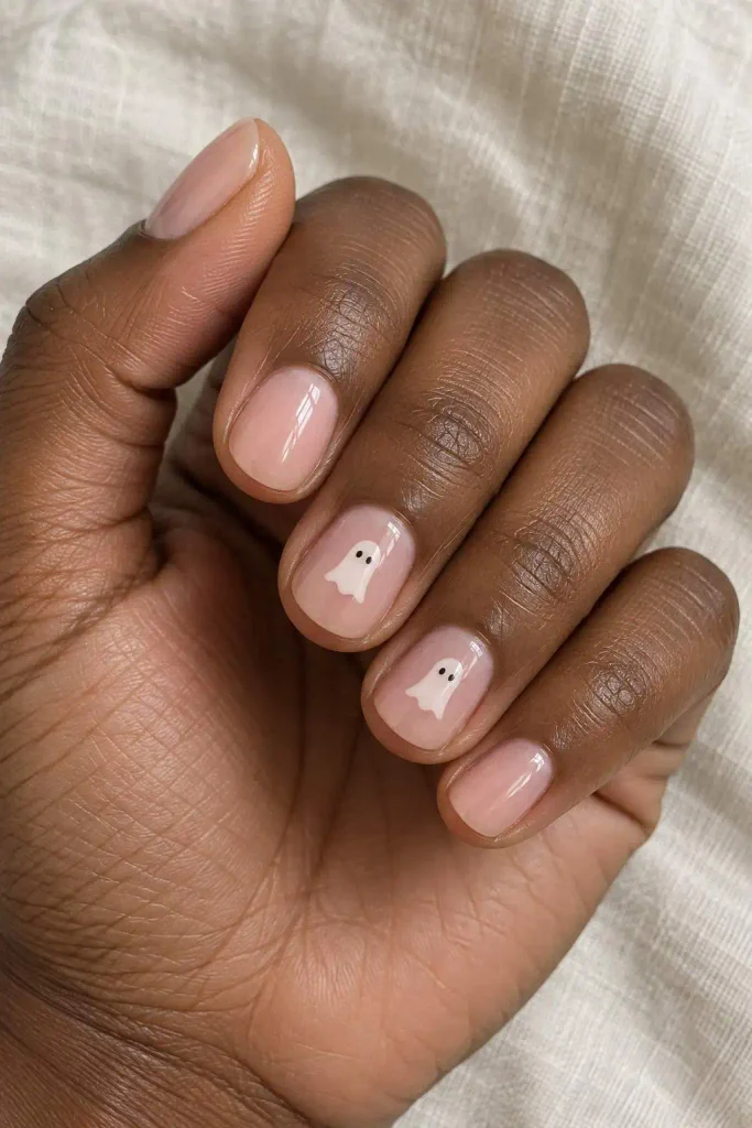 Tiny White Ghost Short Nails
