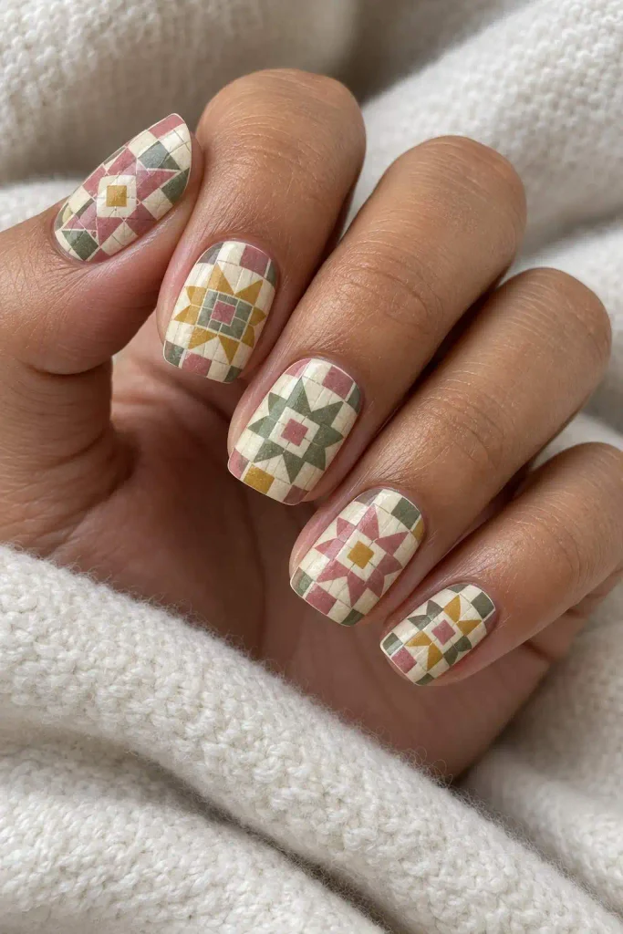 Vintage Granny Square Quilt Nails