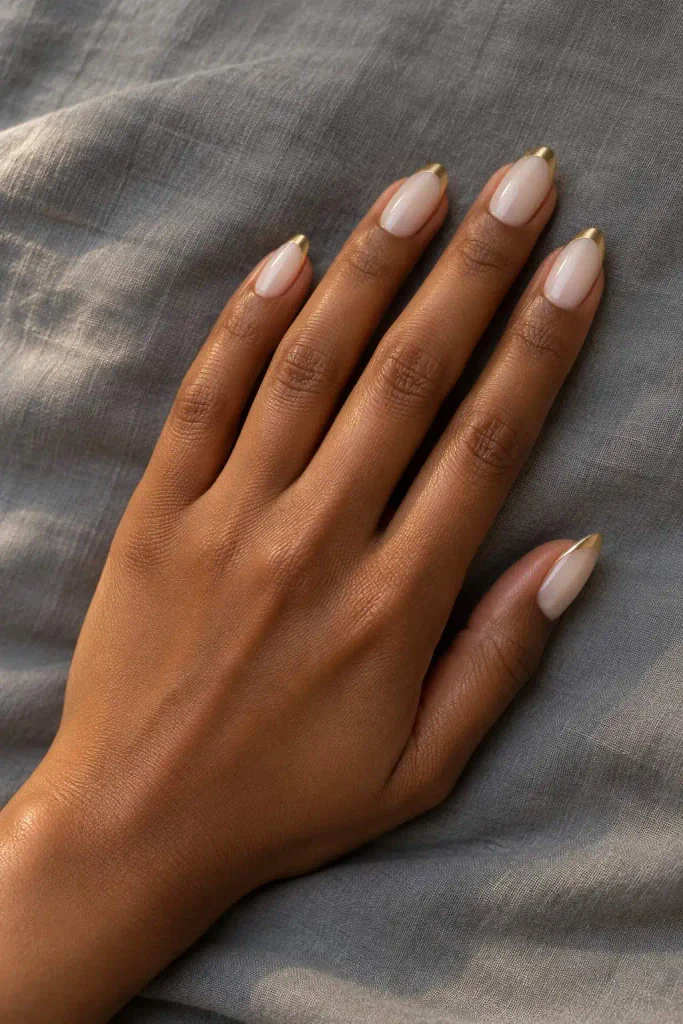 White And Gold French Nails