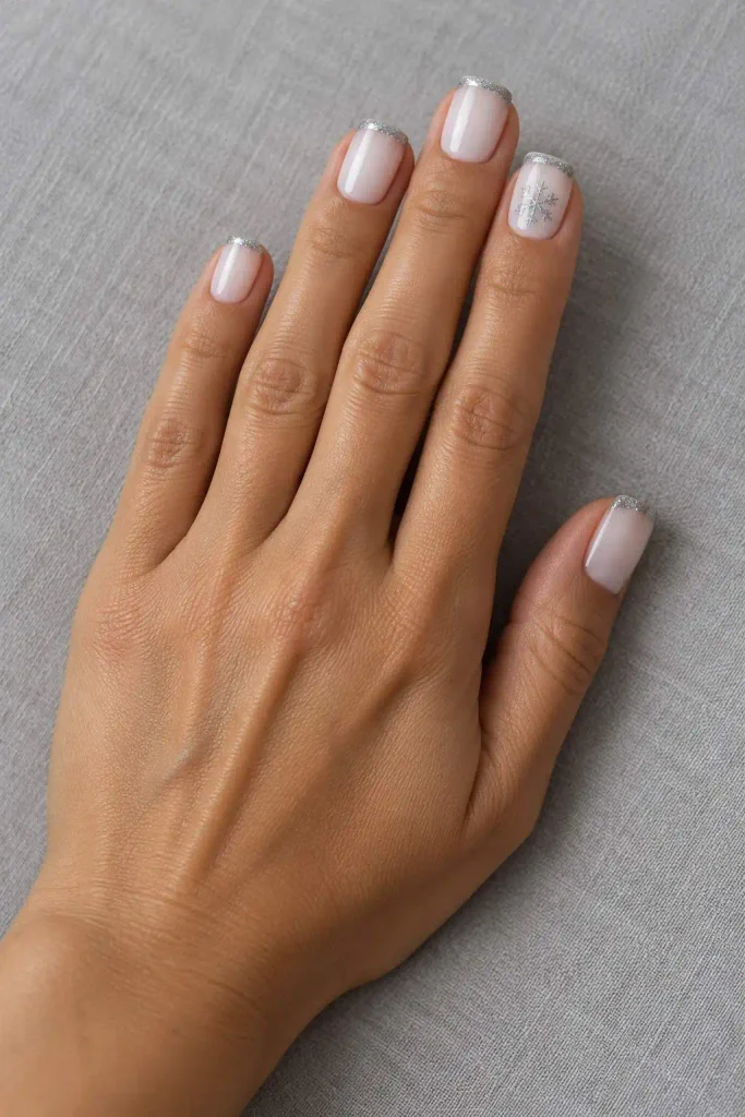 White Silver Snowfall French Nails